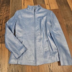 Jones New York Blue Leather Jacket with Fitted Silhouette